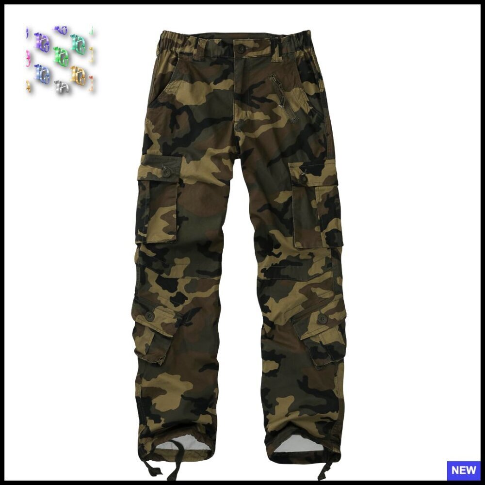 Mid-Rise Cargo Pants Heavy Cotton Casual Straight Leg 8 Pocket Military
